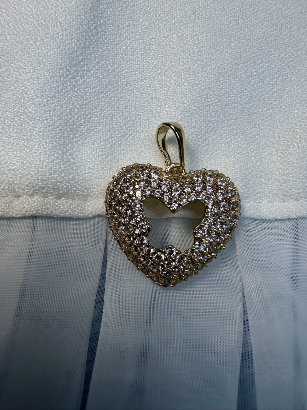 Gold Heart Pendant with Butterfly Cutout and Clear Crystals